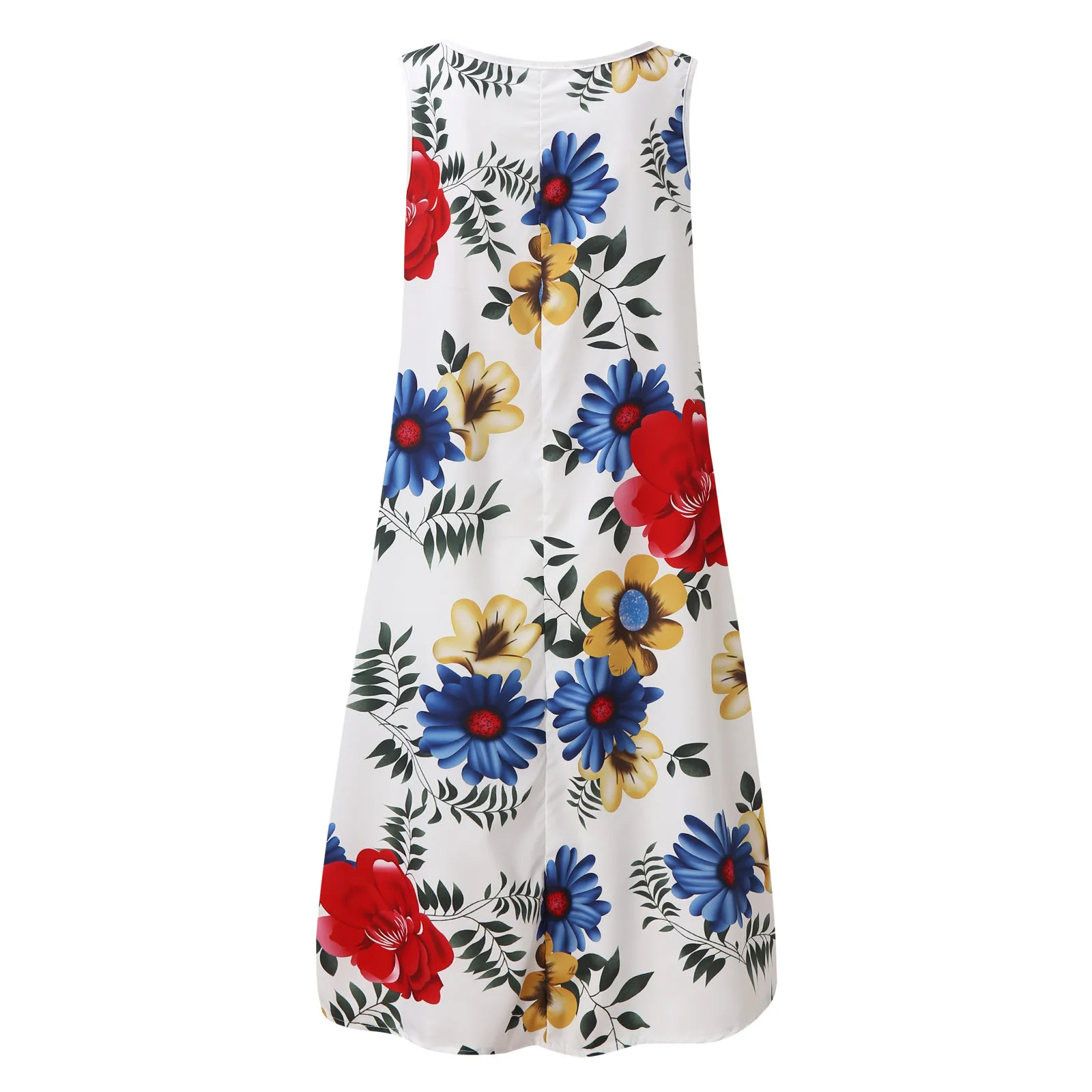 

Fashion Knee-Length Sexy Floral Print Dress Plus Size Sleeveless Loose Beach Dress Sundress Boho Casual Summer Party Dress Women