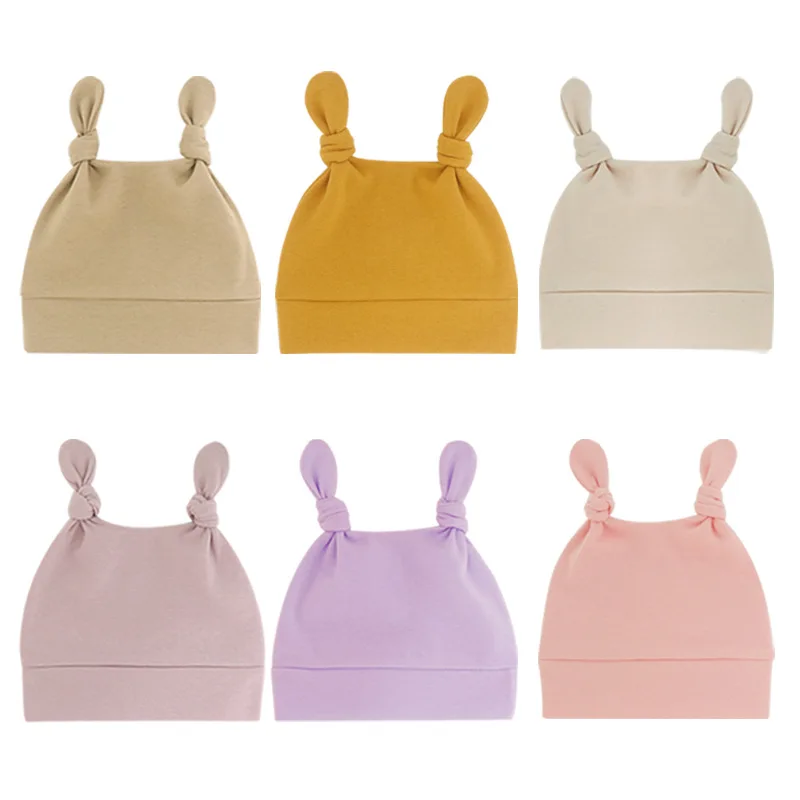 

Newborn Single Layer Baby Pullover Hat Infant Tweeted Hat Toddler Girls Boys Double Tail Bonnets 0-1 Years Olds Baby Caps