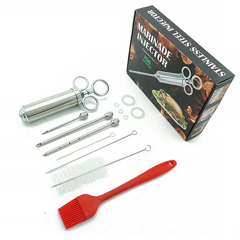 

Stainless Steel Meat Injector Kit 2oz Turkey Syringe Marinade Injector with 3 Needles for BBQ Grill Smoker Steak Turkey