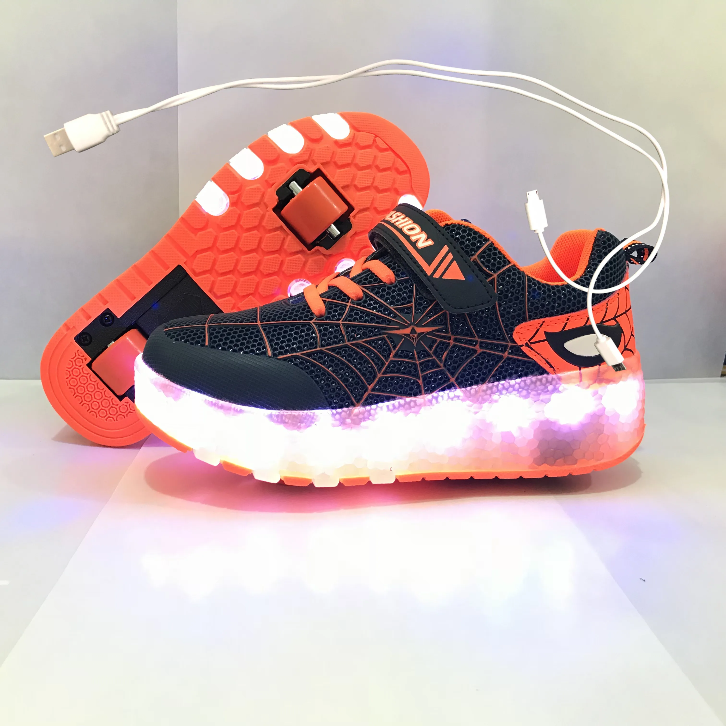 Для детей с двумя колесами светящиеся кроссовки зеленый розовый светодиодный