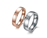 lovers ring titanium steel zircon cross mosaic ring silver plated rose gold color ring men and women love commitment jewelry