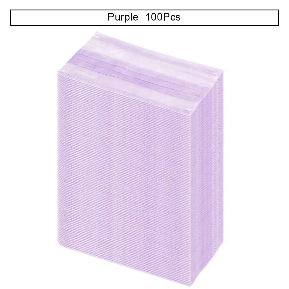Purple 100 Pcs 100 шт./упак. Анти-пыль ветрозащитный одноразовые маски для лица 3 слоя ресницы медицинский стоматологический ушной уход за кожей лица хирургические нетканые маски для удаления пыли - Цвет: Purple 100 Pcs