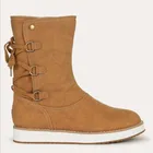 Женские сапоги, зимняя обувь до середины икры, сапоги, зимняя обувь, сапоги из хлопка, женские модные сапоги с перекрестными ремешками, теплые сапоги до середины икры с матовым рукавом, Новинка