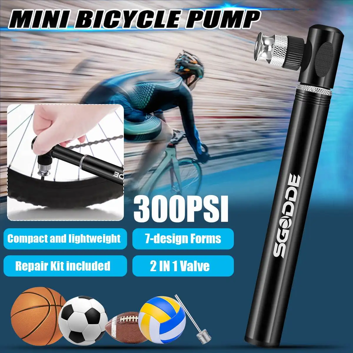 

Велосипедный насос из алюминиевого сплава, портативный велосипедный воздушный насос для шин, мячей с велосипедным ножным насосом