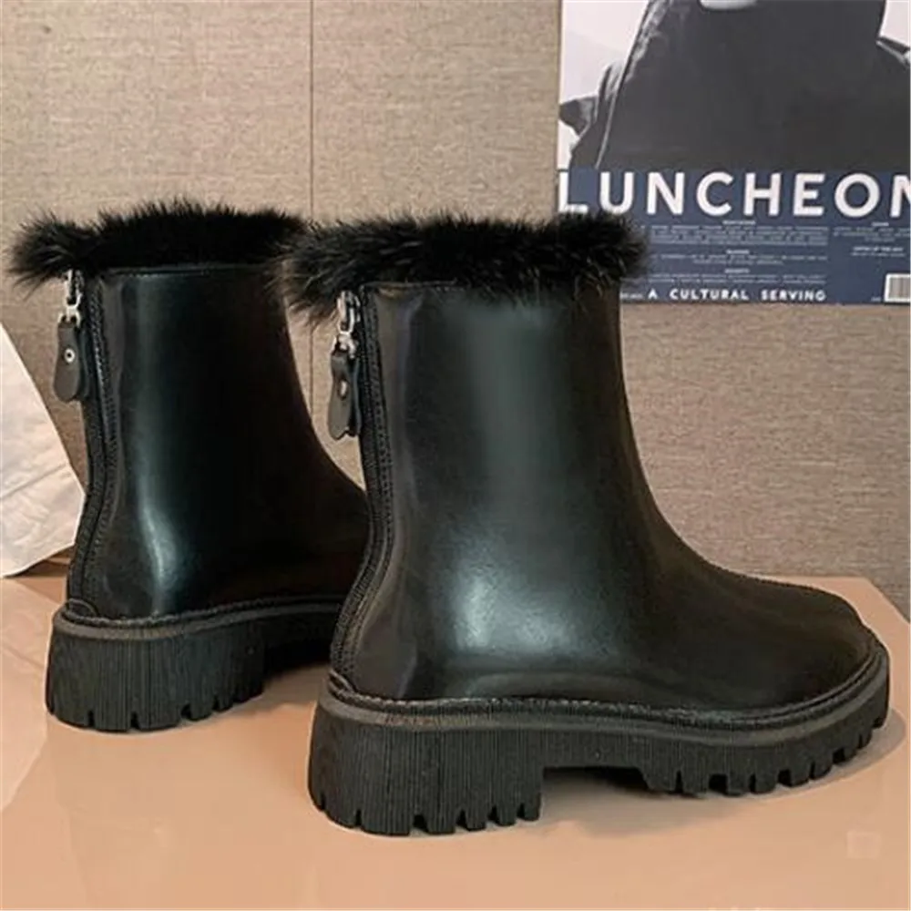 Winter Plus Cashmere Warm Snow Booties Women Anti-Slip Wear-Resistant Ankle Boots Female Fashion Back Zipper Cotton Shoes Black