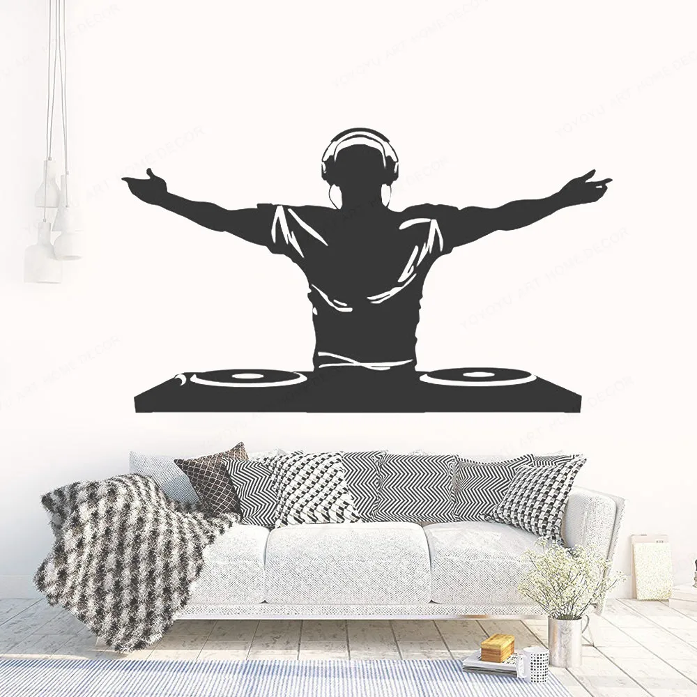 Виниловая настенная наклейка YOYOYU DJ Music Disco наушники ночные клубы художественные наклейки для гостиной съемные фрески HL158 on.