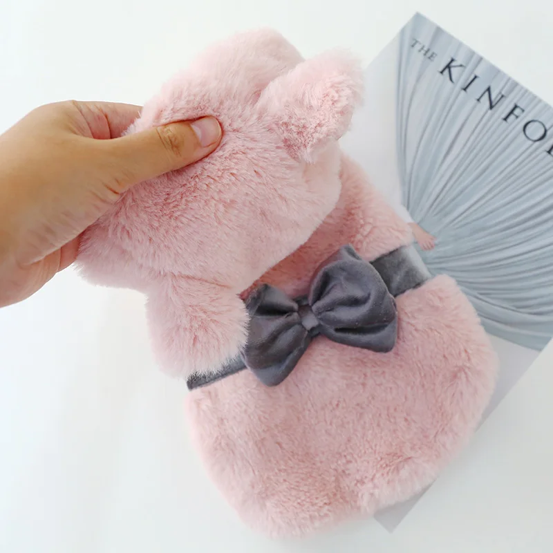 Пальто для собак и кошек мягкая удобная Розовая Одежда с бантом осенне зимняя