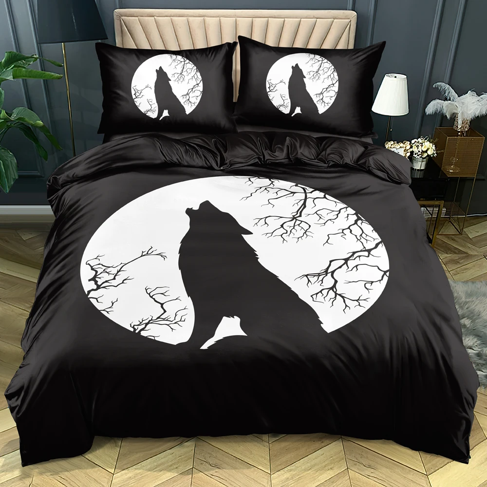 

3D Black Comforter Covers Custom Design Animal Quilt Cover Sets Pillow Sham 203*230cm Full Twin Double King Size Wolf Bedclothes