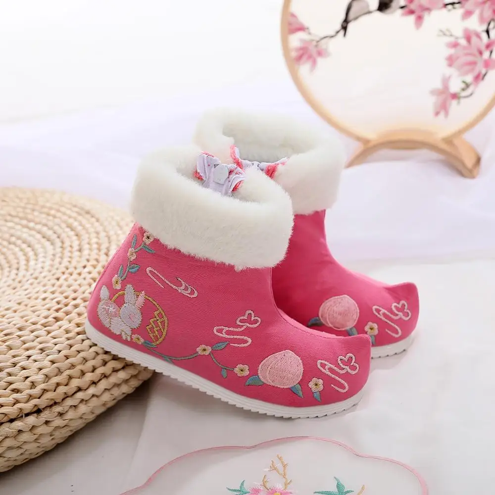 Детские фетровые сапоги для девочек; зимняя обувь; детские зимние сапоги; Китайская традиционная модная теплая обувь; обувь для малышей