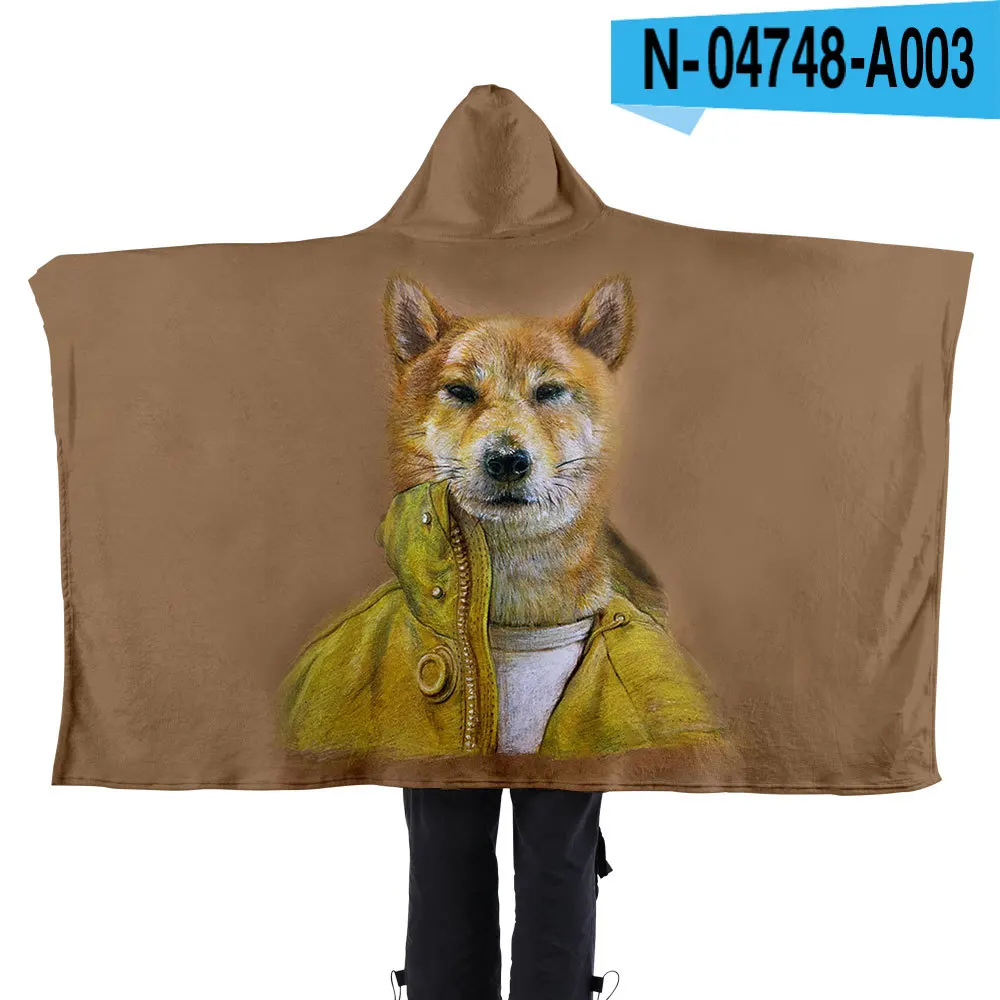 

Cute Little Chai Dog Print Cute Pattern Hooded Flannel Heating Comfortable Blanket Home Office Travel Hooded Portable Cape