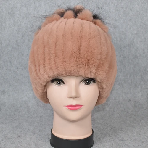 beige yellow Открытый зимний теплый вязаный Настоящий мех кролика шапки бини шапки Шапки Для женщин Настоящий мех кролика головные уборы Skullies шапки натуральным шапка из меха кролика рекс - Цвет: beige yellow