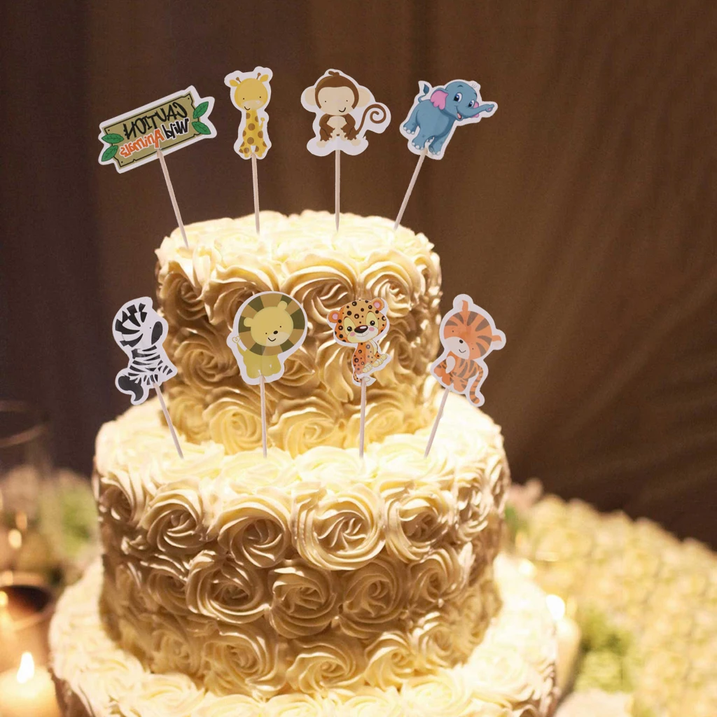 

24x дикие животные обезьяна Зебра Тигр торт выбирает флаги вечерние Декор кекса