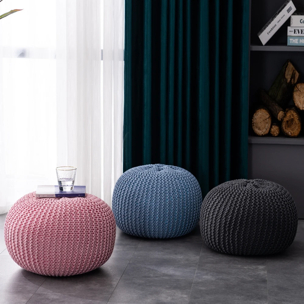 

Nordic Hand-woven Sofa Footstool Handmade Wicker Stool Ottoman Sofa Door Side Footstool Shoe Changing Stool Bedroom Furniture