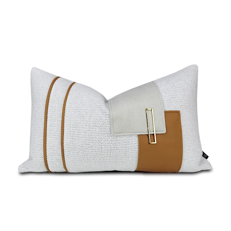 

Modern Simple Cushion Cover Nordic Luxury Square Waist Pillow Brown Leather Patchwork Sofa Cushion Home Decor 30x50cm