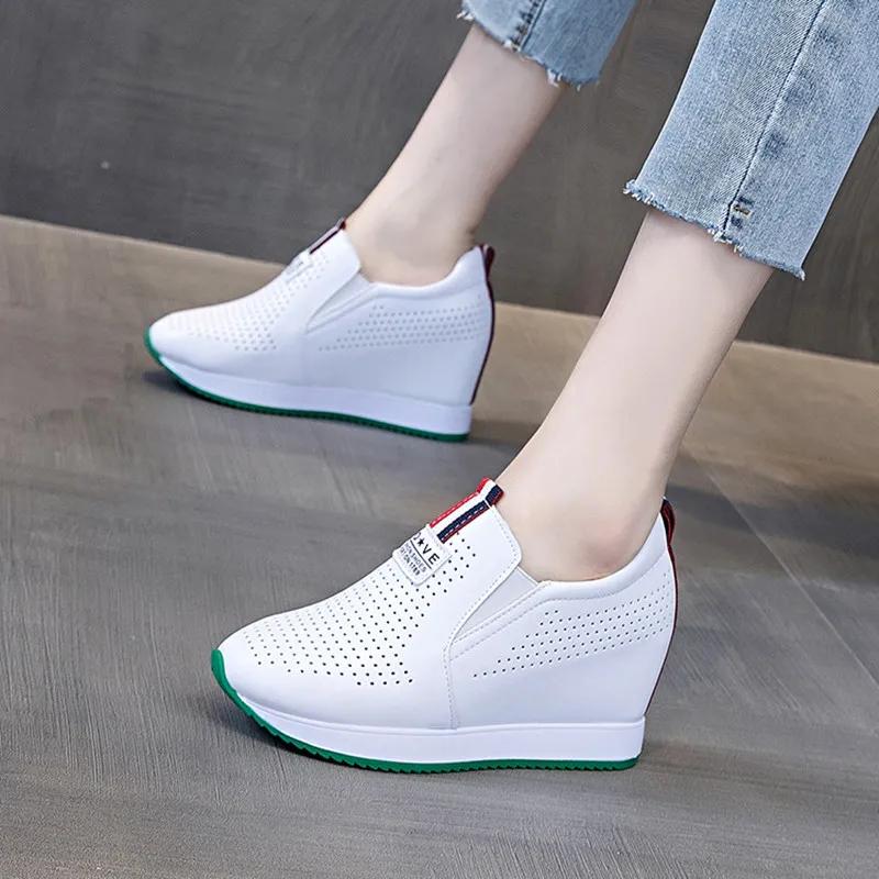 Wedges for Women Loafer Shoes Platform Sneaker Women White Black Hidden Heel Leather Casual Shoes Women Chunky Sneakers Femme