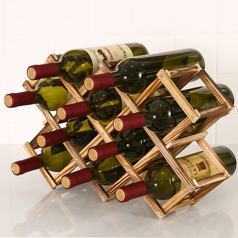 

3/6/10 Grids Wooden Wine Rack Wine Bottle Holder Foldable Wine Storage Rack Wine Cabinet Display Decoration