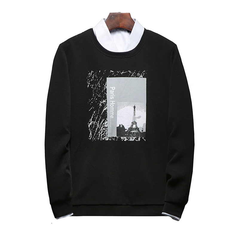 Черная толстовка с капюшоном модная Толстовка принтом Мужская одежда зимняя