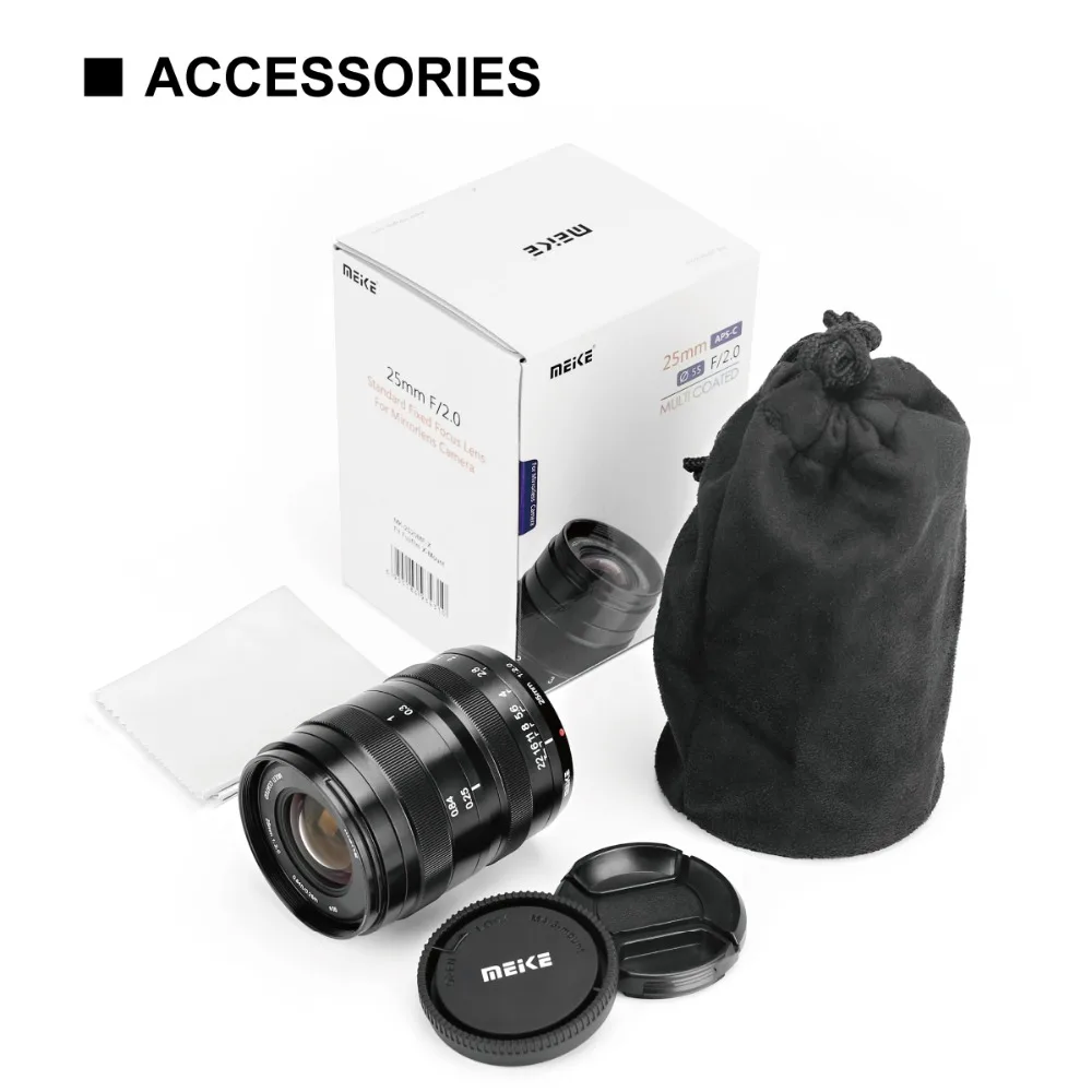 Объектив Meike 25 мм f/2 0 с ручным фокусом и низким искажением для фотоаппаратов Fujifilm