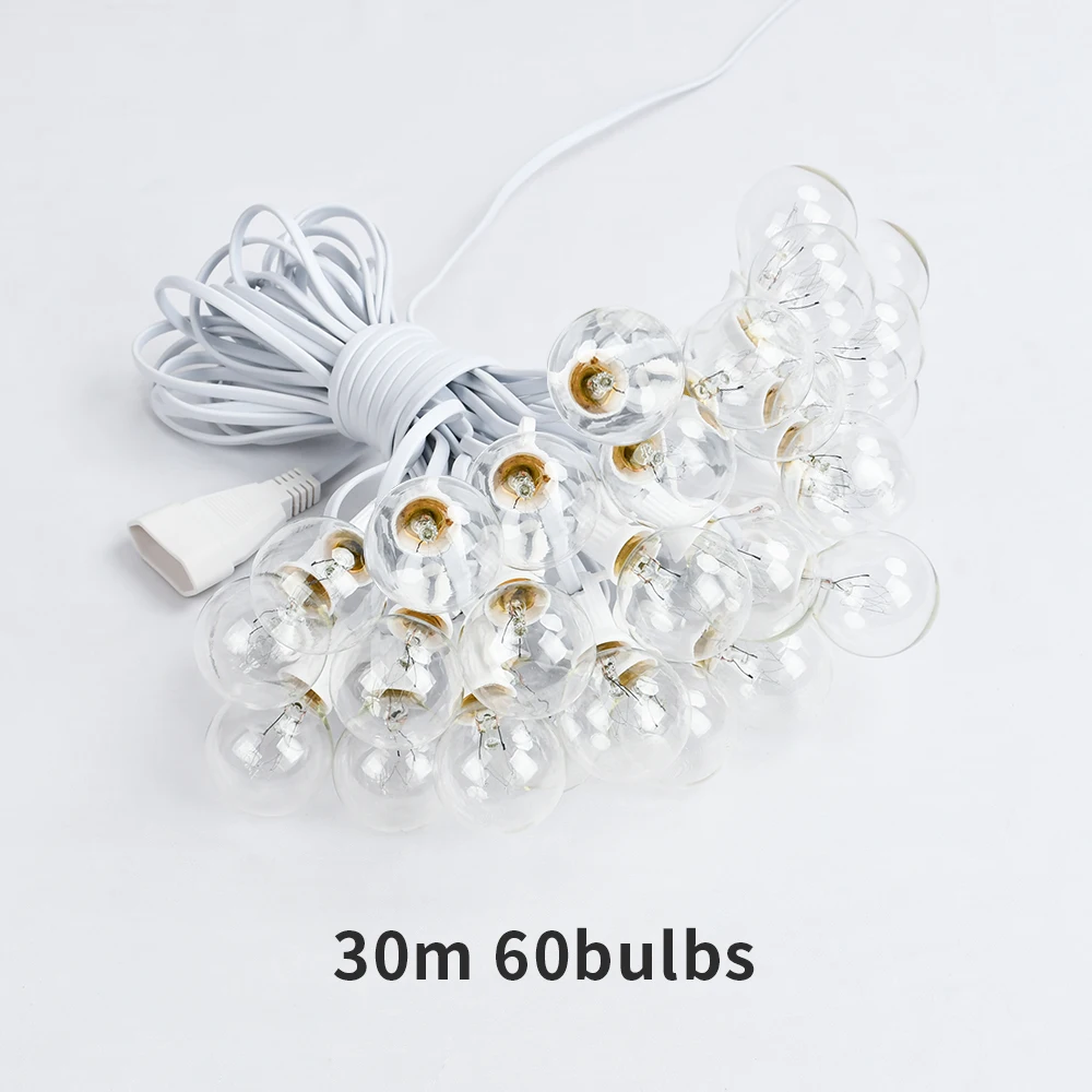 Гирлянда G40 с круглыми лампочками белый садосветильник шнурок в стиле ретро для