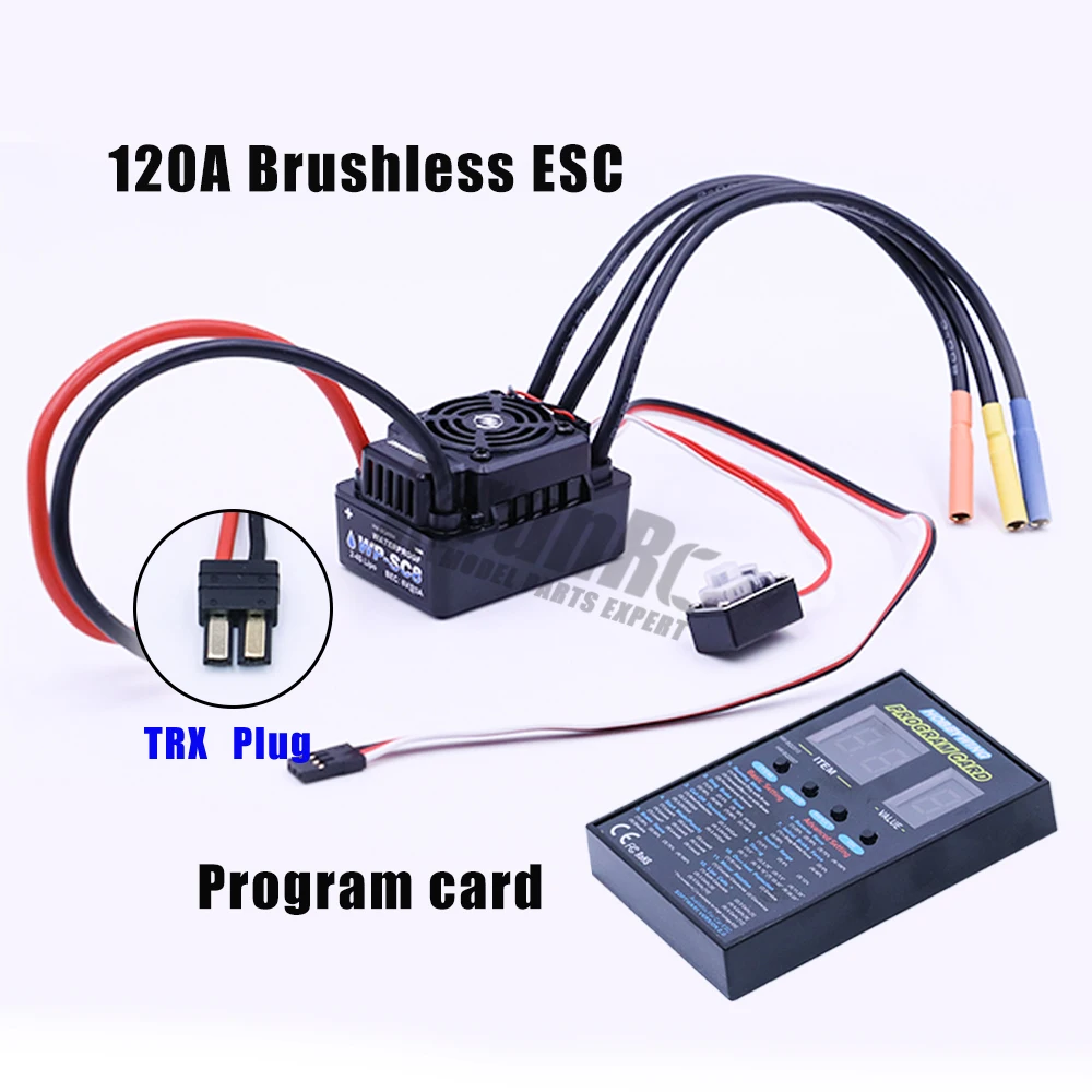 Контроллер скорости Hobbywing EZRUN водонепроницаемый WP SC8 120A бесщеточный ESC+ программная Карта светодиодный блок программы для грузовик с дистанционным управлением - Цвет: TRAXXAS plugs