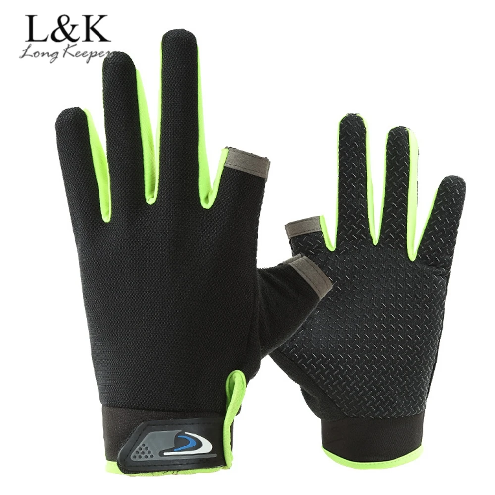 

LongKeeper Men Fishing Gloves Anti-slip Breathable Outdoor Fishing Hands Protective Gloves Two Fingers Cut Bicycle Cycling Luvas