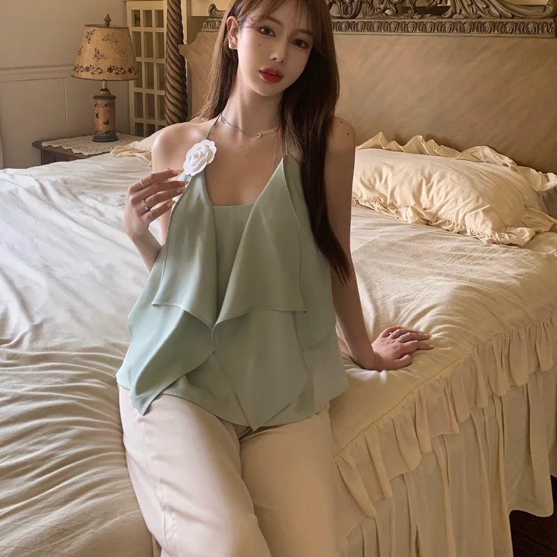 

Luck A Summer Sexy Y2k Crop Tops Women Korean Designer Backless Sweet Mini Satin Tops Casual Irregular Party Beach Strap Tops