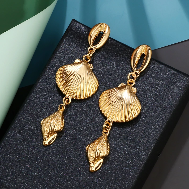 Большие серьги в виде ракушек для женщин эффектные из морских летние пляжные