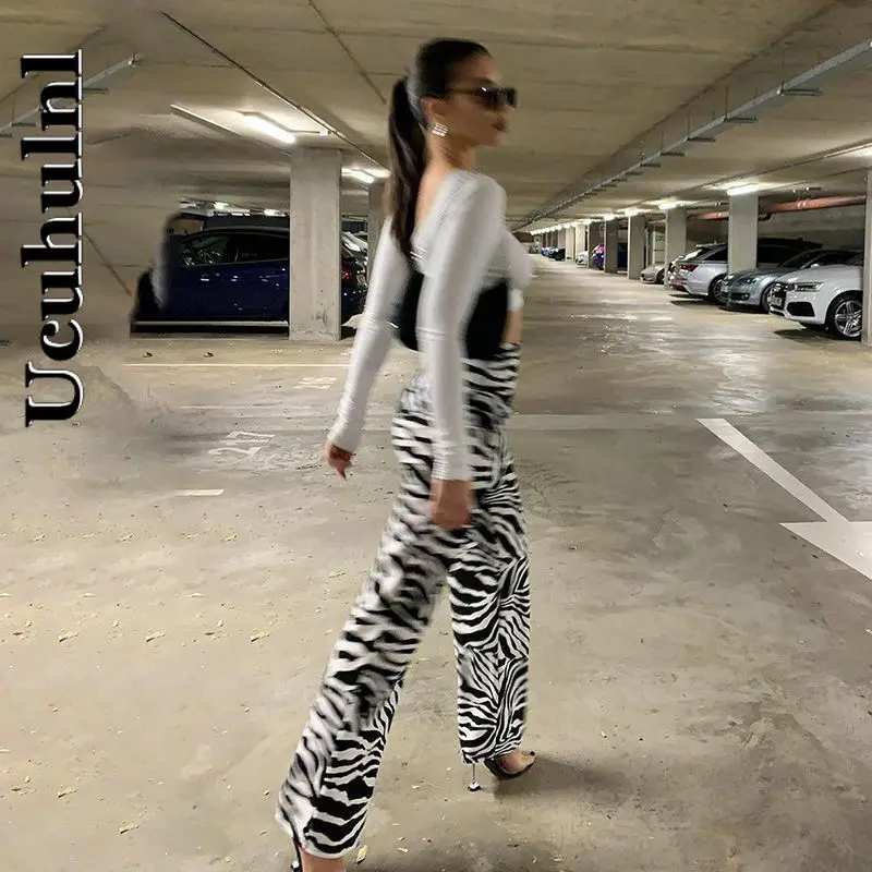 

Ucuhulnl Streetwear Chic High Waist Pants Women Punk Gothic Zebra Print Long Trousers High Street Casual Commute Autumn Pants