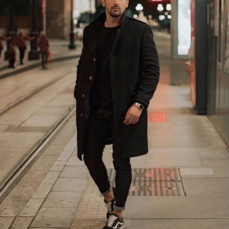 

Autumn Winter Mans Jacket Overcoat 2020 New Solid Color Windbreaker Fashion Long Trench Coat Business Lapel Parka Casual Slim