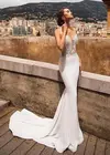 Платье женское свадебное кружевное с открытой спиной, V-образным вырезом и аппликацией