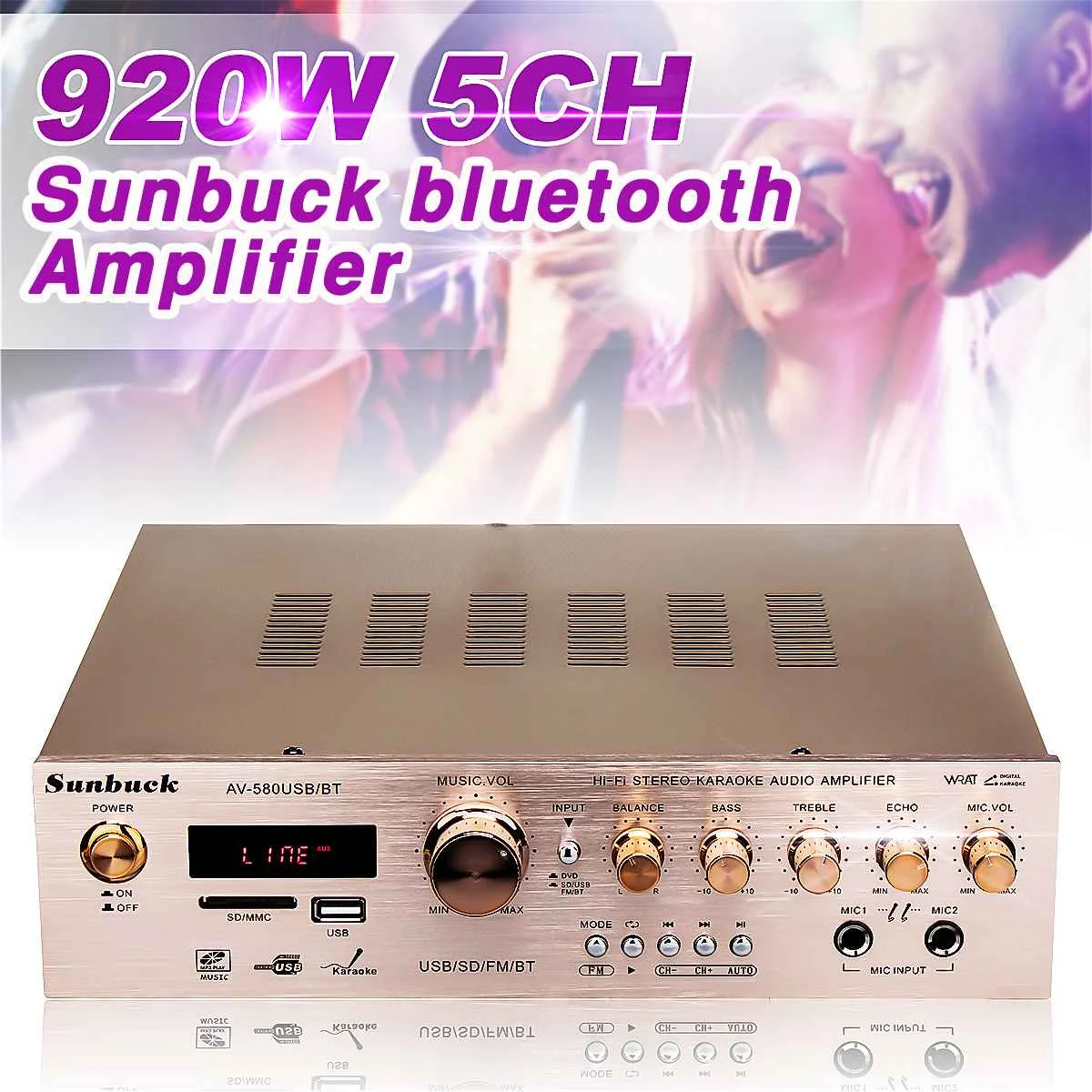 

220V Bluetooth Home Amplifiers HiFi Amp Stereo AV Surround Digital Amplifier FM Karaoke Cinema 5CH 920W Home Theater Amplifiers