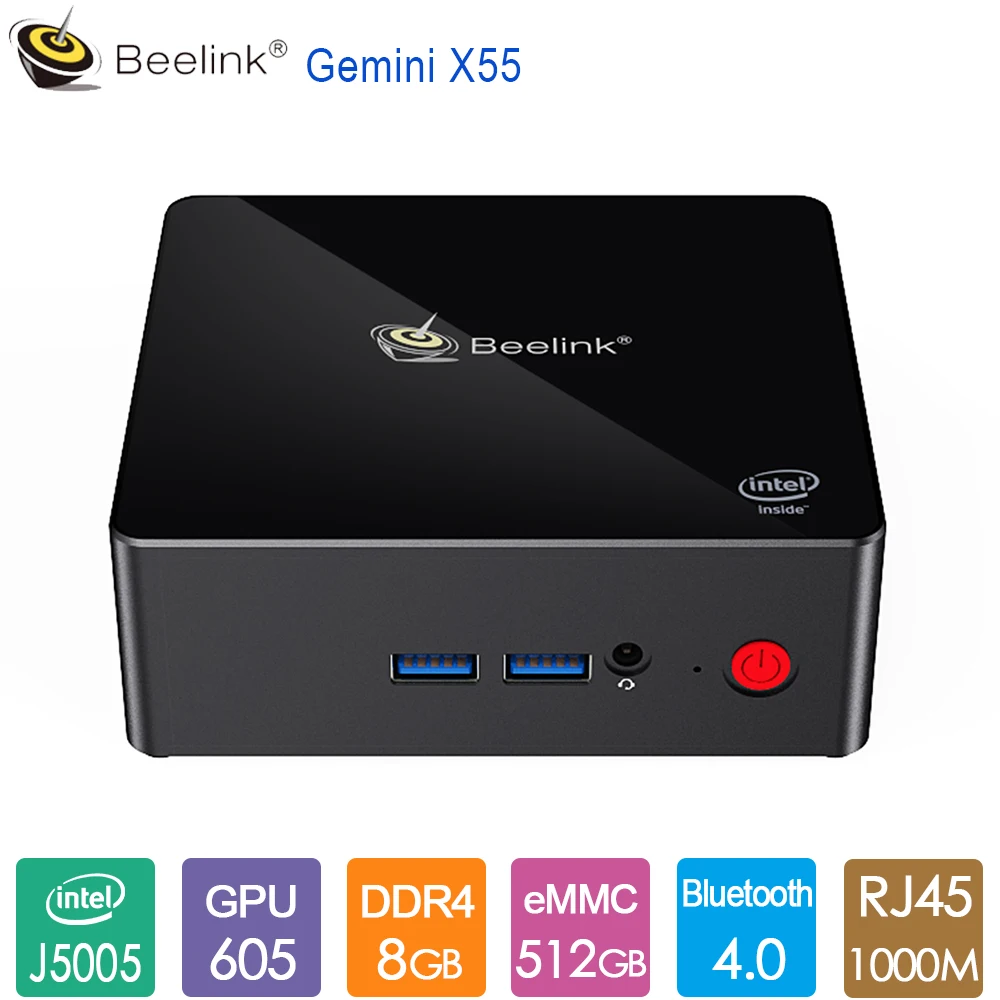 

Beelink Gemini X55 Ultimate Mini PC Intel GEMINI LAKE J5005 8GB LPDDR4 128G 256G 512G Up to 2.5GHz BT4.0 1000M LAN 5G Dual WiFi