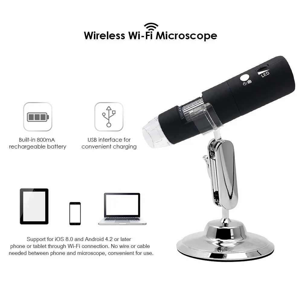 

Wireless Wi-Fi Digital Zoom Microscope Handheld Magnifier 2MP Camera 8-LED Light Magnifying Glass1000X Magnification