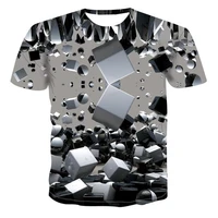 2021 summer t shirt 3d geometric cube digital printing street trend mens breathable short sleeve t shirt top
