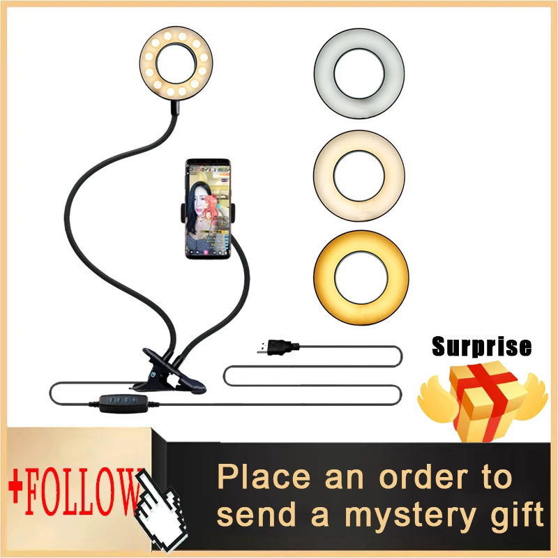 Anel de Luz com Flexível Suporte do Telefone Luz para Fluxo ao Vivo Universal Selfie Móvel Preguiçoso Lâmpada Mesa Led Escritório Cozinha