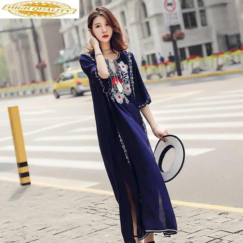 Длинное летнее пляжное платье для женщин с вышивкой бохо макси повседневное