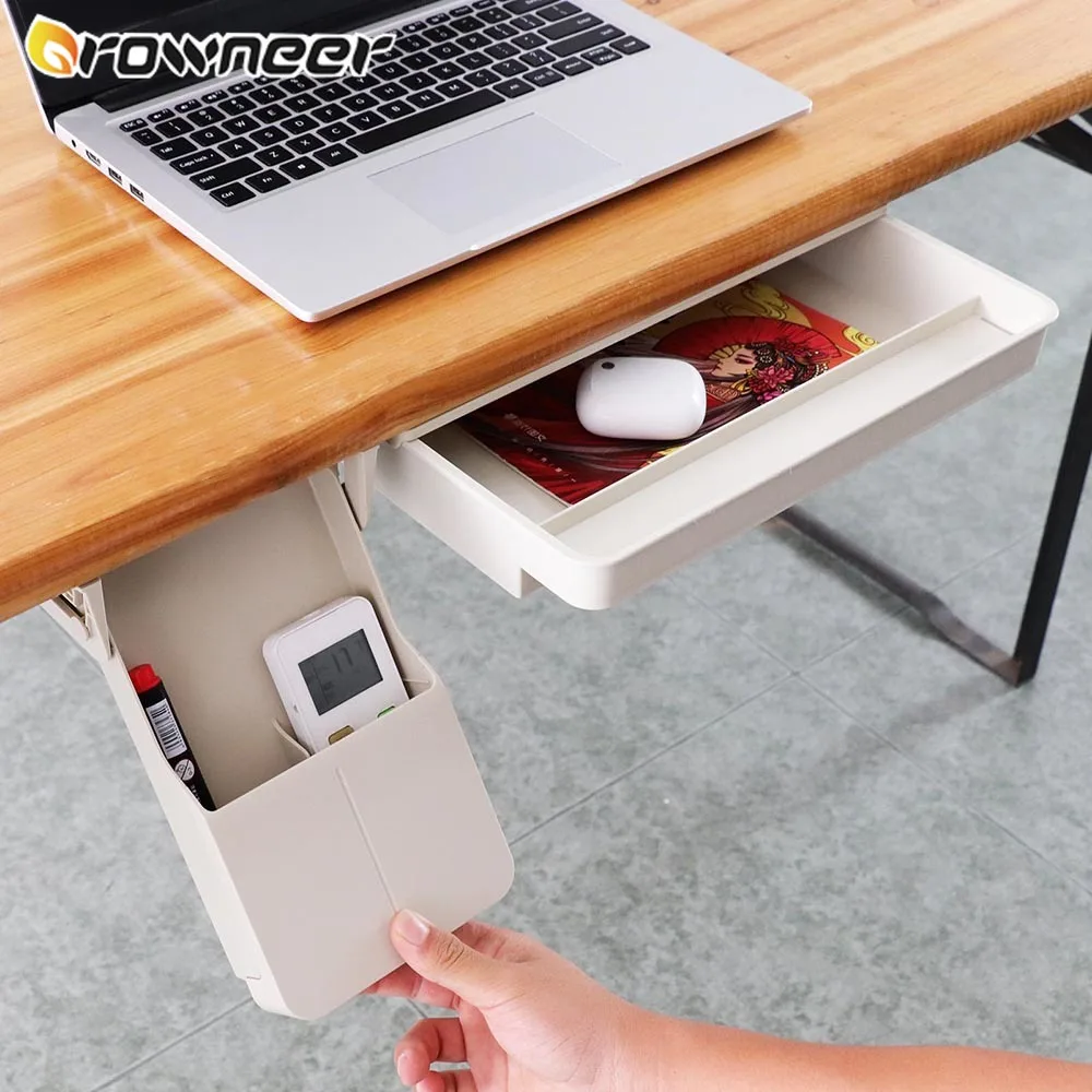 

Under Desk Drawer Adhesive Storage Box Desktop Organizer Office Student Stationery Box Pen Holder Hidden Sorting Tray Organizer