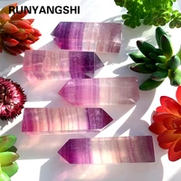 beautiful natural gemstone pink purple fluorite tetrahedral column polished crystal point wand home office decoration