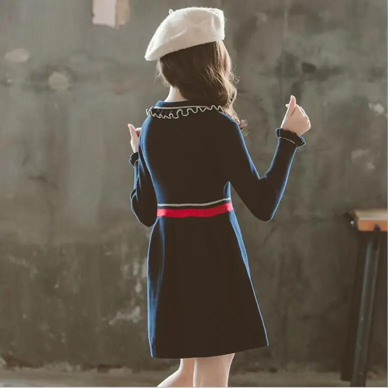 Детское вязаное платье для девочек Осень-зима 2020 платья-свитера с оборками