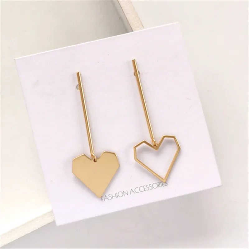 

Punk Metal heart-shaped earrings female Asymmetric stud earrings tassel personality sweet delicate hearts earrings women jewelry