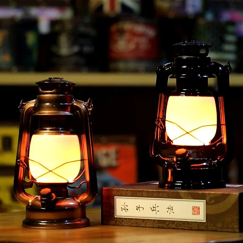 

Retro Portable Lantern Outdoor Camping Kerosene Lamp Without Remote Control Dynamic Flame Light Battery Powered LED Table Lamp