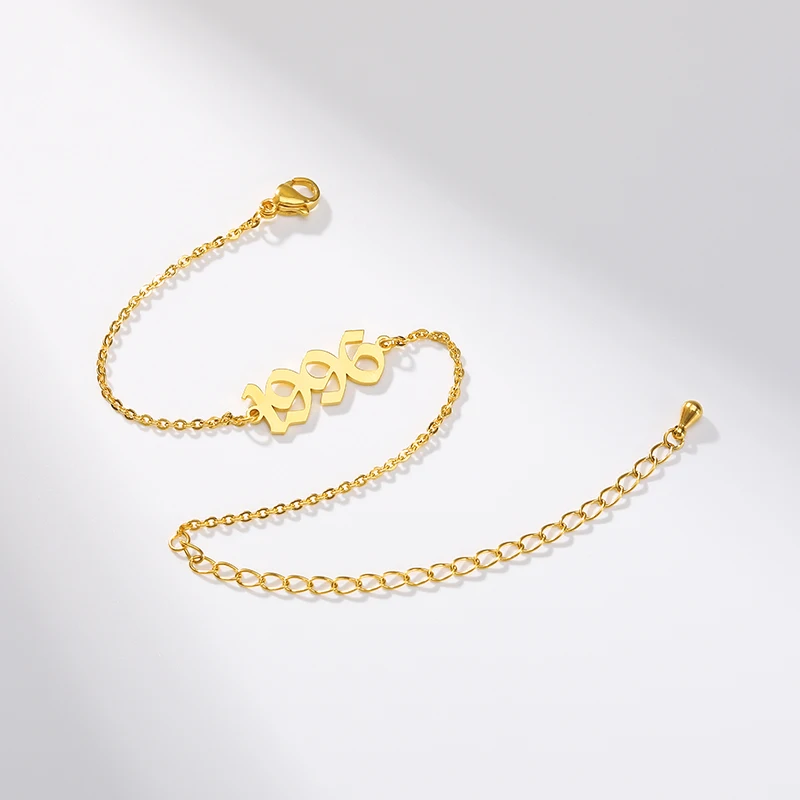 

Delicate 1990-2019 Year Chain Bracelet For Women Stainless Steel Personalized Old English Number Bracelets Birthday Jewelry Gift