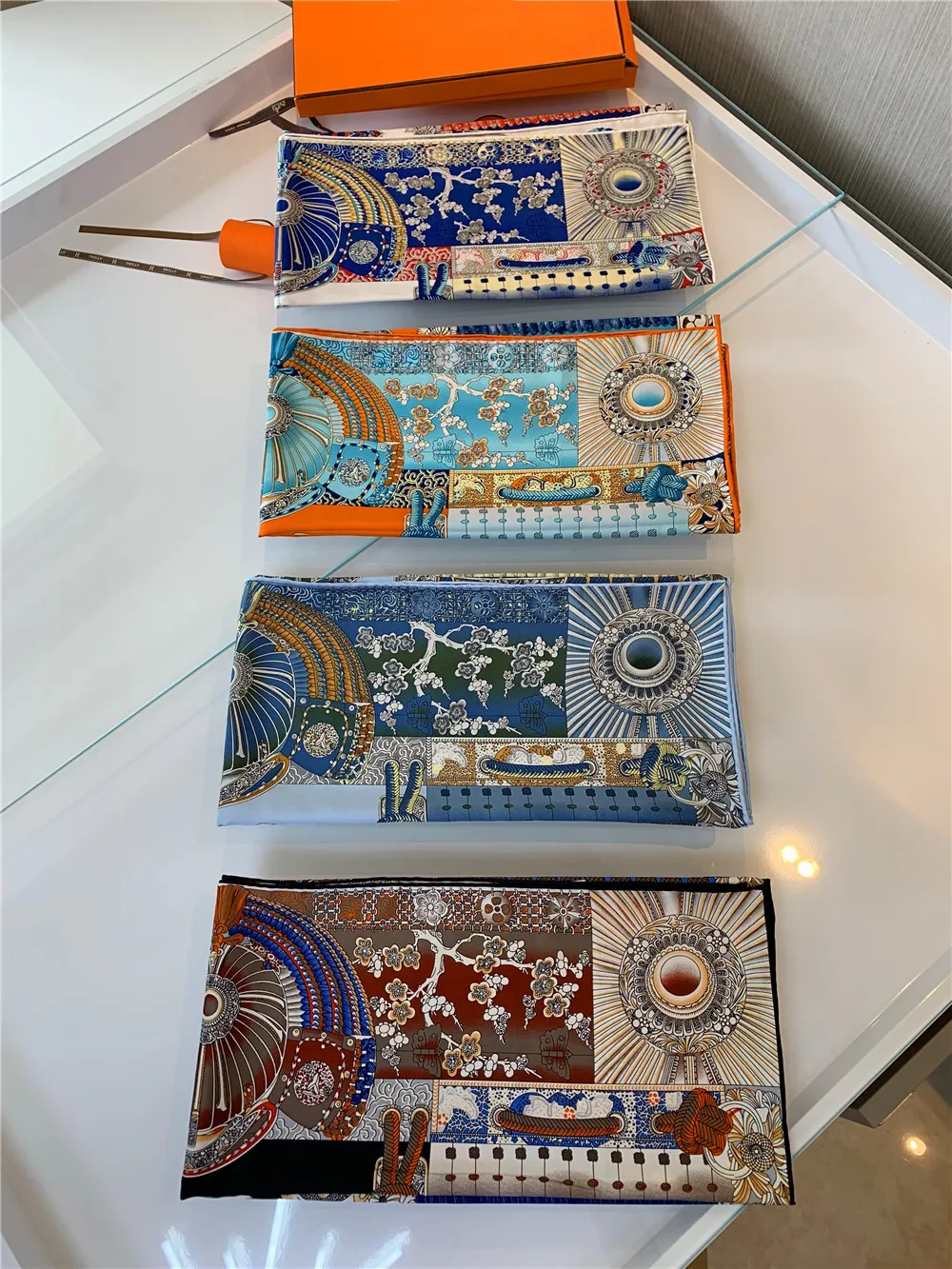 90 cm manueller handgerollter Twill-Seidenschal für Damen, Krieger-Rüstung, gekräuselt, quadratische Schals, Echarpes, Foulards, Femme, Wickeltuch, Bandana, Hijab – Detail 5