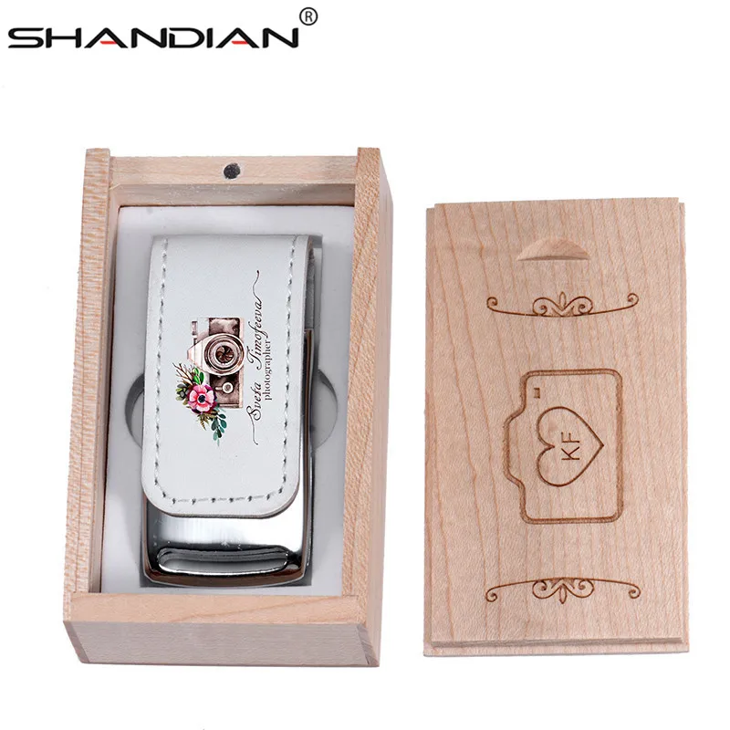 SHANDIAN USB 2.0 custom Company Logo Flash pen drive 64GB 32GB 4GB 8GB 16GB Pendrive Leather Usb+Box 1PCS free logo | Компьютеры и