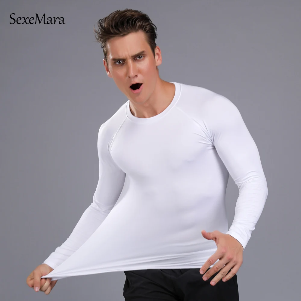 Quick Dry Slim Fit Tees Men Printed T-Shirts Compression Shirt Tops Bodybuilding Fitness O-Neck Long Sleeve Male T Shirt