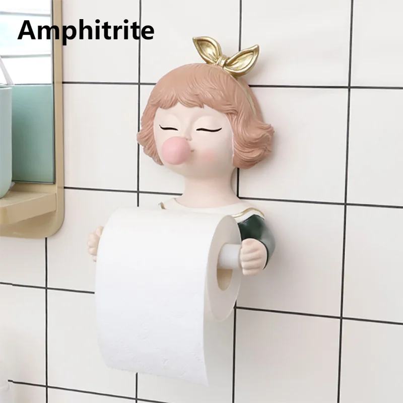 

Resin Cartoon Bubble Girl Towel Holder Nail Bath Roll Free Bathroom Paper Holder Roll Ornamental Container Tissue Box