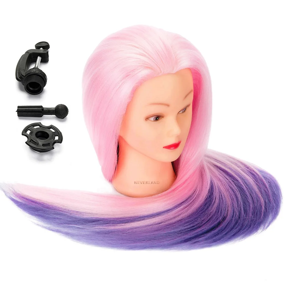 Розового и фиолетового цветов длинные волосы голова манекена для косметологии