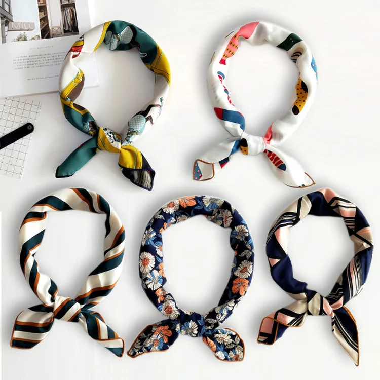 Шелковый платок искусственного шелка Hot Sale 70*70 см, маленький квадрат, элегантный женский фуляр, оберточная платочка, бандана FJ036