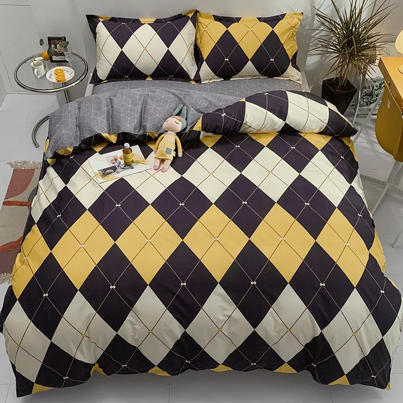 

Simple Cube Print INS Style Fashion Cotton Duvet Cover Sheet Pillowcase Soft 4PCS Bedding Set King Queen Full For Girls Oceania