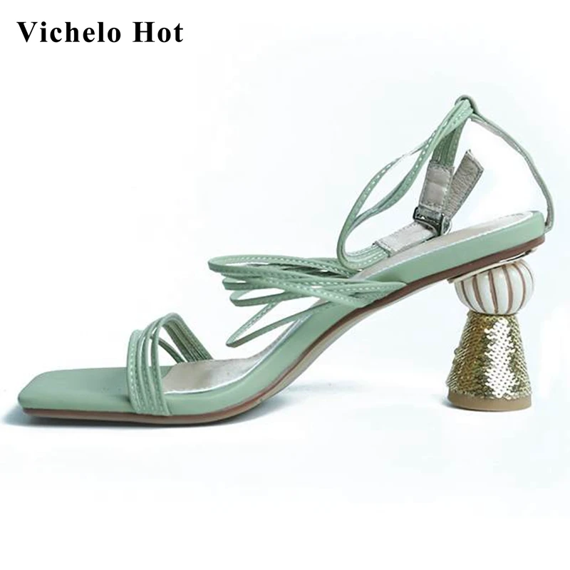 

Vichelo Hot superstar recommend peep toe strange high heels narrow band buckle strap beauty lady dating mature sandals women L50